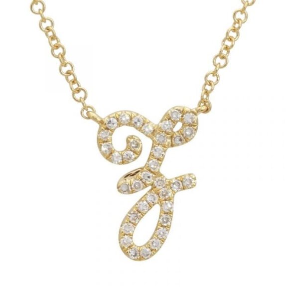 14KT Yellow Gold and Diamond Cursive Initial Z Necklace - Picture 1 of 7